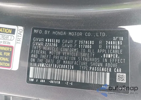 2018 Honda Clarity Plug-In Hybrid из США, поврежденный, VIN JHMZC5F10JC009226